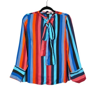 Eva Mendes Top Womens S Multicolor Bow Neck Long Sleeve Pullover Blouse - Picture 1 of 12