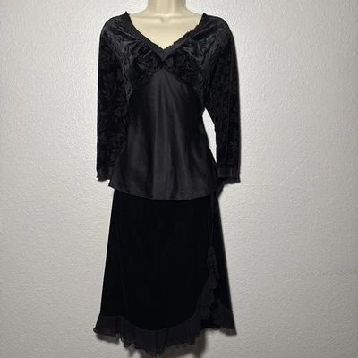 De Colección Bruja Terciopelo Burnout Negro Top Falda Cachicha Y2K Hada Grunge Seda L Foto 1 de 4