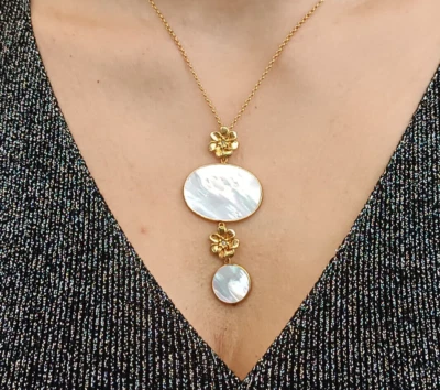 Collana donna catena argento 925 con ciondolo in madreperla naturale bianca - Immagine 1 di 4