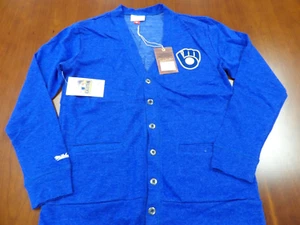 NWT MITCHELL & NESS MLB MILWAUKEE BREWERS BLUE CARDIGAN SWEATER SIZE M - Picture 1 of 4