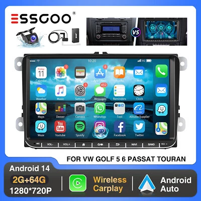 9" Carplay DAB+ Autoradio Android 14 GPS Kamera Für VW GOLF 5 6 Touran Passat B6 - Bild 1 von 4