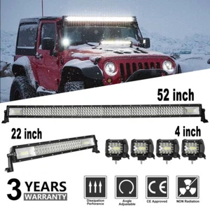 52'' LED Light Bar + 22'' + 4" Pods for Jeep Wrangler JK TJ YJ CJ Combo Driving - Picture 1 of 12