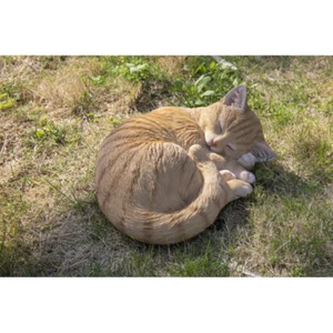 Orange Tabby Cat Garden Statue Sleeping Pet Kitten Sculpture Outdoor Home Decor - Picture 1 of 5