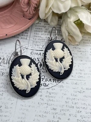 Brincos de prata camafeu celta cardo presente de casamento irlandês aniversário nascimento - Imagem 1 de 4