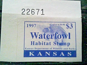 1997 *KANSAS WATERFOWL* Hunting Stamp Self Adhesive (XF - Picture 1 of 1
