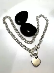 925 Sterling Silber Kette Halskette mit herzförmigem Anhänger Knebelverschluss 17" L - Bild 1 von 8