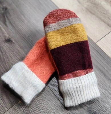 Рукавицы ручной работы переработанные свитера переработанная шерсть другая смесь флисовая подкладка OSFM - Изображение 1 из 4