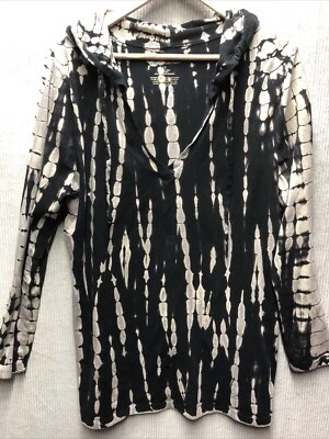 The Balance Collection Size 1X Black Tan Drawstring Hooded V Neck Athleisure - Image 1 of 4