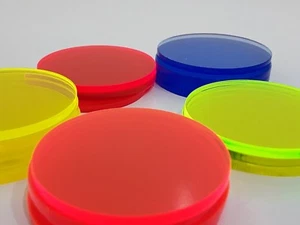 Laser Cut 3mm Flourescent Coloured Acrylic Circles Discs Colours 30mm to 60mm - Picture 1 of 11