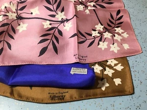 3 VINTAGE LIBERTY OF LONDON HANDKERCHIEF EACH 17" x 17" PINK, BLUE, & DARK BEIGE - Picture 1 of 10