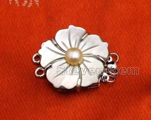 25mm Flower Shell with Pink Pearl 3 Strands Clasp Accessories for Jewelry Making - Picture 1 of 10