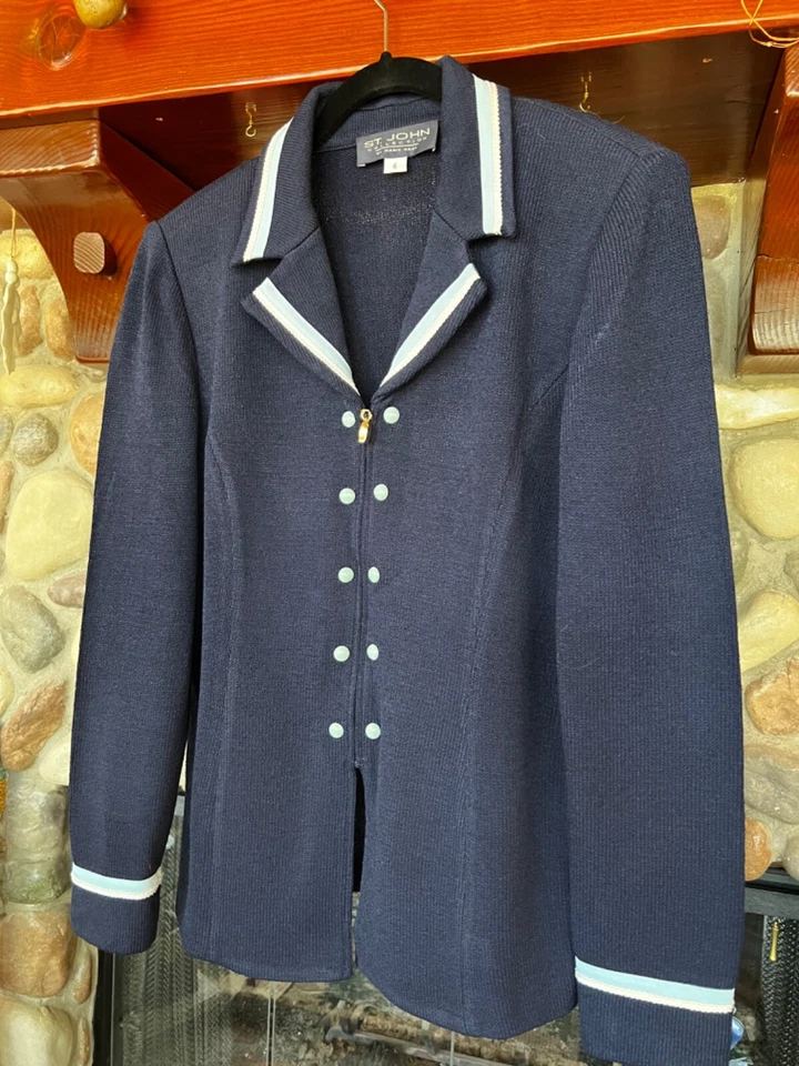 St. John Collection by Marie Gray Navy Blue Long Sleeve Zippered Jacket SZ 6 EUC - Image 1 of 4