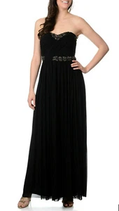 DECODE 1.8 ~ Black Mesh Gold Beads Sweetheart Strapless Formal Gown 10 NEW $209 - Picture 1 of 7