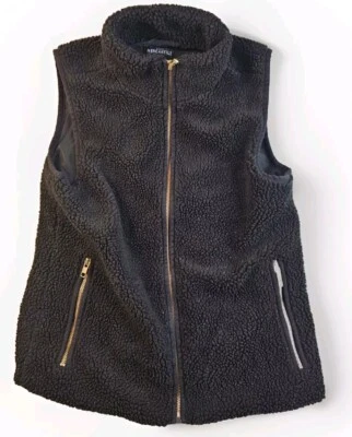 J CREW Mercantile Negro Felpa Vellón Sherpa Cremallera Completa Chaleco Mujer XXS Foto 1 de 4