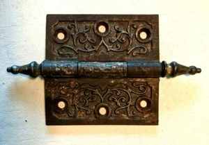 Antique Ornate Cast Iron Door Hinge #40 3 1/2" x 3 1/2" Steeple Tip Hardware - Picture 1 of 3