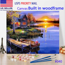 Wooden Framed Diy Oil Painting Paint by Numbers Kit for Adults kids Lake house