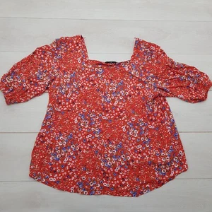 F&F Long Summer Blouse Top Size 20 Red Floral Stretch Short Sleeve Casual - Picture 1 of 7