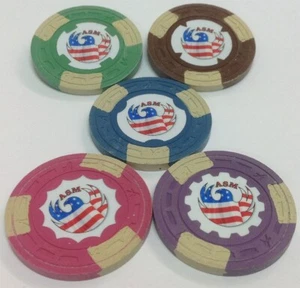 Set of 5 ASM CLAY CASINO QUALITY CHIPS 5 Different Colors - Picture 1 of 1
