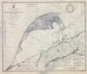 1923 Nautical Map of Erie Harbor and Presque Isle Lake Erie PA - Picture 1 of 3