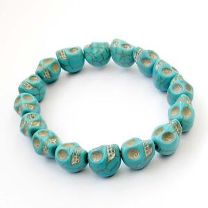 Green Howlite Turquoise Skull Tibet Buddhist Prayer Beads Special Mala Bracelet