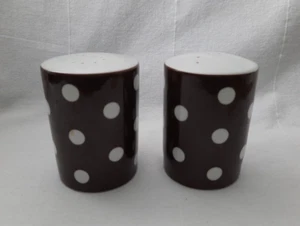 1970's Fitz & Floyd ~ Brown & White Polka Dot Salt & Pepper Shakers ~ Very Nice - Picture 1 of 10