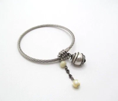 Brazalete brazalete colgante vintage de acero inoxidable con cuentas de bola de cuarzo torcido Foto 1 de 4