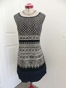 MONSOON Black Cream Mini DRESS Size UK 16 Aus 14 NWT NEW Lace Boho Resort - Foto 1 di 6