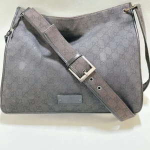 Gucci Canvas Shoulder Bag Auth Gray Medium Women From Japan - Picture 1 of 10
