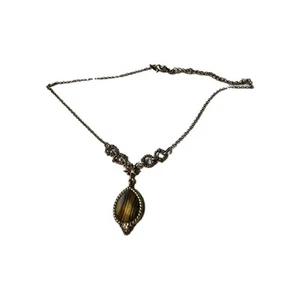 Collar Colgante Avon JJH 16 a 19" Ovalado Facetado Imitación Ojo de Tigre Piedra Borde Cuerda - Imagen 1 de 4