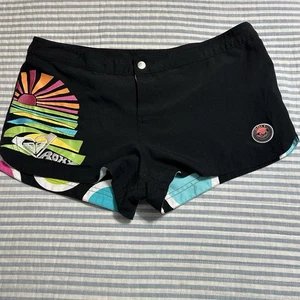 Roxy Women’s Reversible Board Shorts Size 11 Black Multicolor Surf Swim Retro - Picture 1 of 11