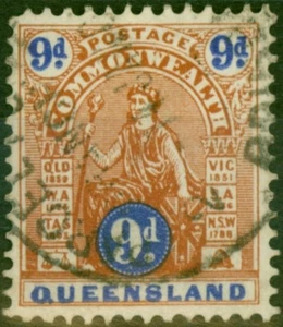 Queensland 1903 9d Brown & Ultramarine SG265 Type A Fine Used - Picture 1 of 1