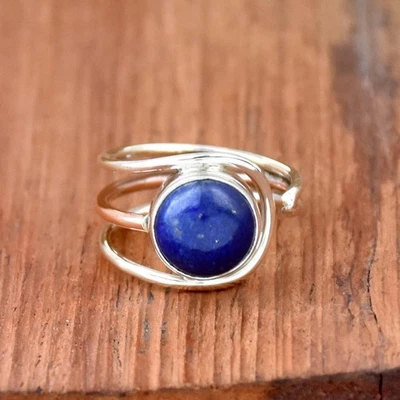Blue Lapis Lazuli Gemstone Handmade 925 Sterling Silver Jewelry Ring All Size - Image 1 of 4