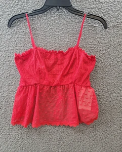 MUCCI Rosina Spitzentop Damen L rot ärmellos eckiger Ausschnitt Selbstbindeverschluss - Bild 1 von 15