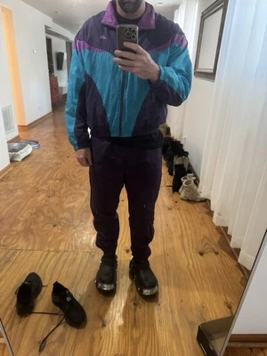 Vintage Late 80s Early 90 Nike Track Suit Purple Teal Pink - Image 1 of 4