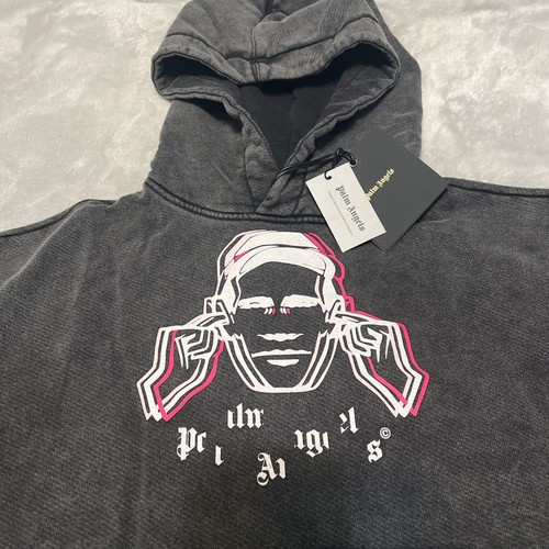 Felpa con cappuccio Palm Angels x stampa grafica musicale sbiadita nera media nuova vendita al dettaglio $705!