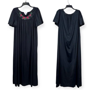 Shadowline Vintage Nylon Nachthemd schwarz Blumenstickerei Sissy Damen Plus 2X - Bild 1 von 5