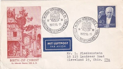 SA18h Germany, Nuernberg 1955 to USA, Cleveland, Air Mail, cover - Image 1 of 2
