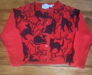 Michael Simon Y2K Vintage Cottagecore Cat Cardigan Red Black Size Small Cozy - Imagen 1 de 11