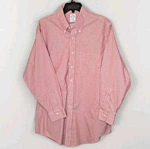 Brooks Brothers Mens Dress Shirt 16.5-32 Red White Slim Fit Non Iron 100% Cotton - Picture 1 of 7