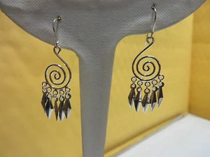 Pendientes colgantes en forma de espiral y diamante de 1 3/4 pulgadas 0,925 libras esterlinas 3,5 gramos - Imagen 1 de 3
