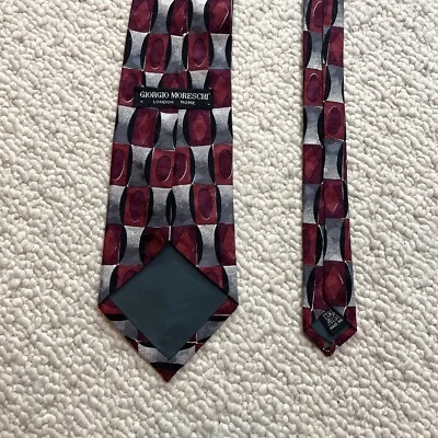 Corbata clásica de diseñador Giorgio Moreschi para hombre OS roja gris 100 % seda Foto 1 de 4