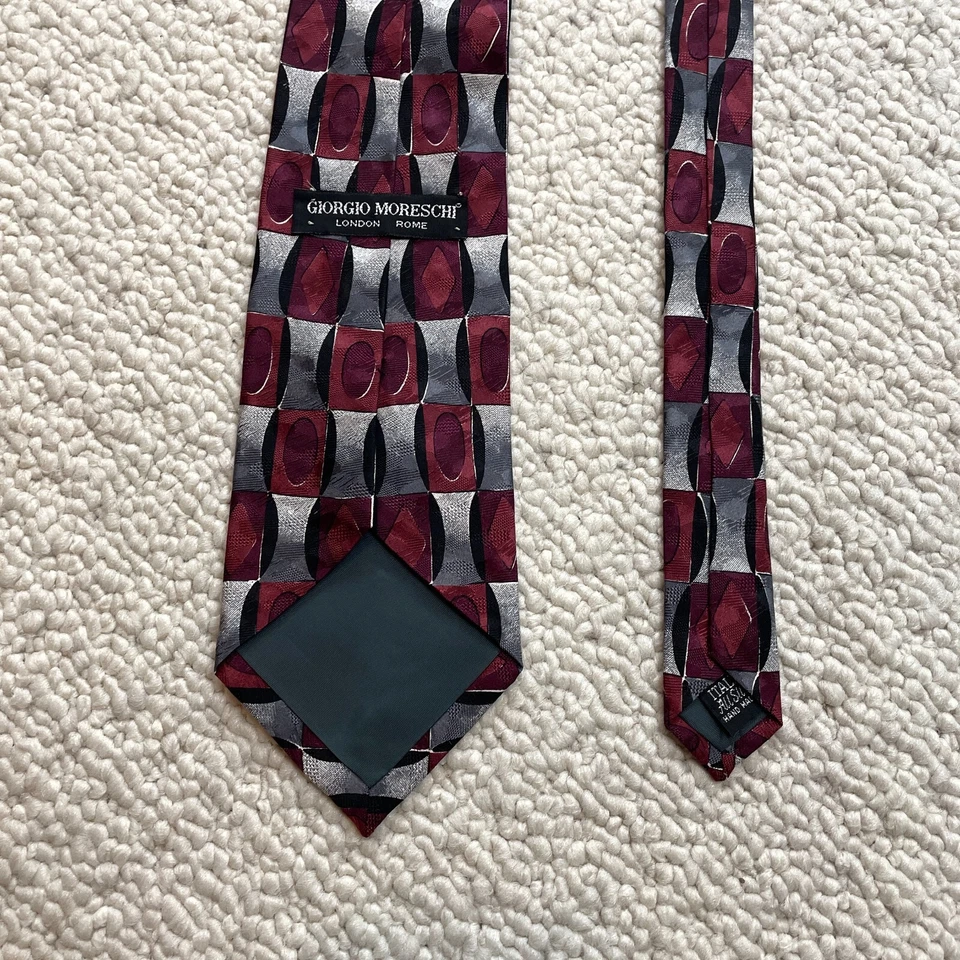Corbata clásica de diseñador Giorgio Moreschi para hombre OS roja gris 100 % seda Foto 1 de 4