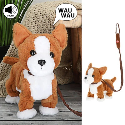 CEPEWA Hund Corgi Laufend mit Sound Bellt Leine Spielzeug Plüschhund Batterie Stofftier