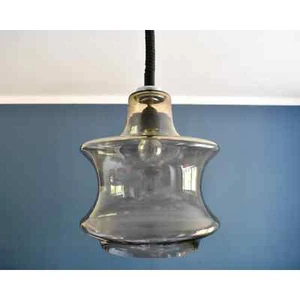 Space Age Smoked Glass Pendant Light / Clear Gray Cased Glass / 1970s - Picture 1 of 9
