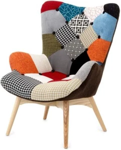 Sessel Stuhl Stoff Patchwork Bunt Entspannung Vintage Beine Holz Designer - Bild 1 von 7