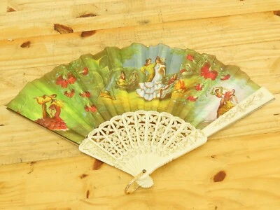 Abanico de mano vintage de papel de baile español y plástico Foto 1 de 4