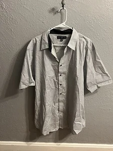 Beverly Hills Polo Club mens 2XLB short sleeve button front shirt Blue White - Picture 1 of 6