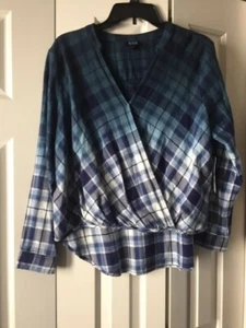 A.N.A Blue white Plaid Casual shirt blouse L New wtag - Picture 1 of 10