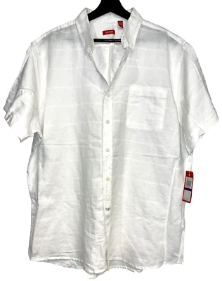 New IZOD LINEN SHIRT MEN XXL BRIGHT WHITE WINDOWPANE SS COTTON BLND NWT PRIORITY - Image 1 of 4