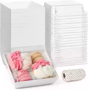50 Pack 5 Inch Paper Charcuterie Boxes with Clear Lids, Square to Go Cake Slice - Picture 1 of 6